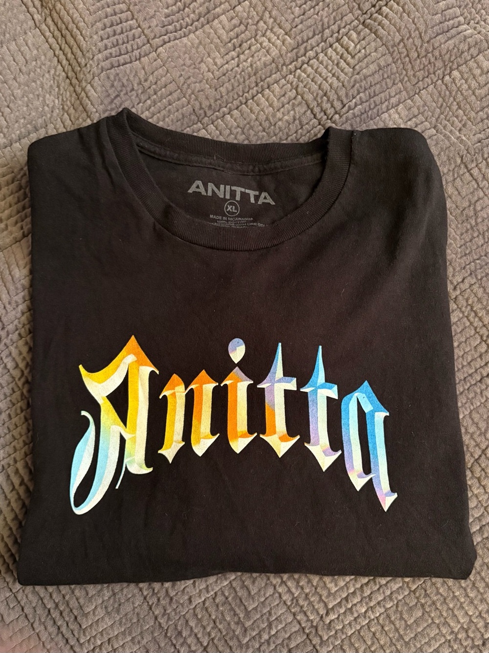 ANITTA Black Graphic Tee with Rainbow Ombre Logo